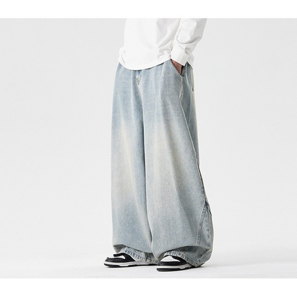 Y2K Wide Leg Baggy Denim Jeans Snap Button Hem‎ loose relaxed Streetwear 32~33